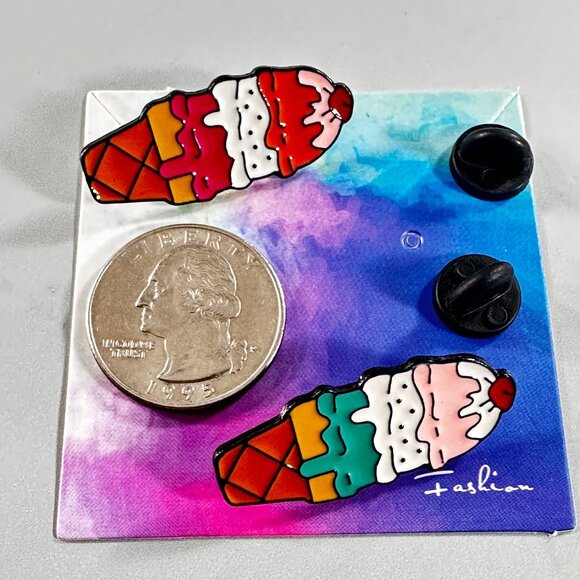 Ice Cream Cone Lapel Pin Triple Scoop Brooch Badge Jewelry Accessories Enamel - Picture 5 of 8